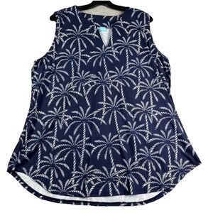 Anthony's Resort Wear Top Women's 1X Sleeveless Blue Palm Trees  AOP Cruise